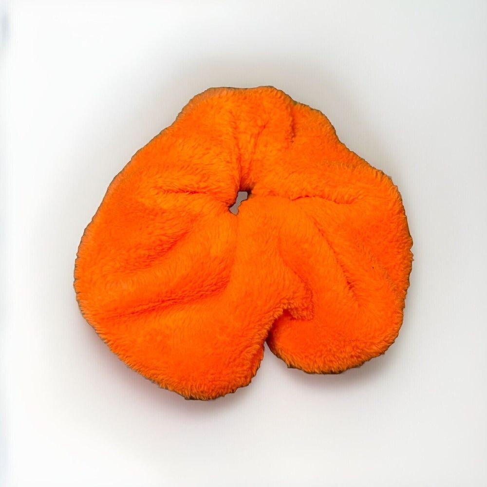 Handmade Hair Scrunchie XL Bright Neon Safety Orange Fleece Big Hair Accessory‎